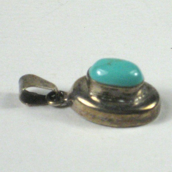 Pendant ONLY Sterling Silver 925 Oval Turquoise Stone Unsigned Size 1 Inch - Picture 2 of 5